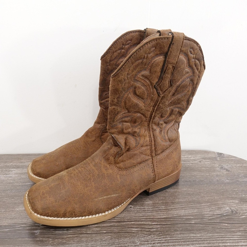 Roper Boots Mens Size 10 Brown Western Synthetic Pull On Lined Square Toe